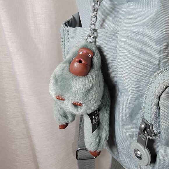 Kipling City Backpack Womens Medium Light Blue Drawstring Flap Monkey Keychain - Picture 3 of 12